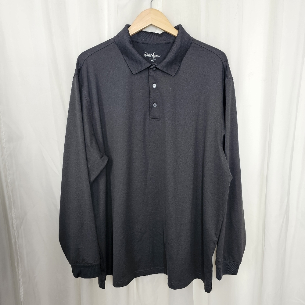 Walter Hagen Men's Dark Charcoal Gray Long Sleeve Polo Performamce Shirt XXL